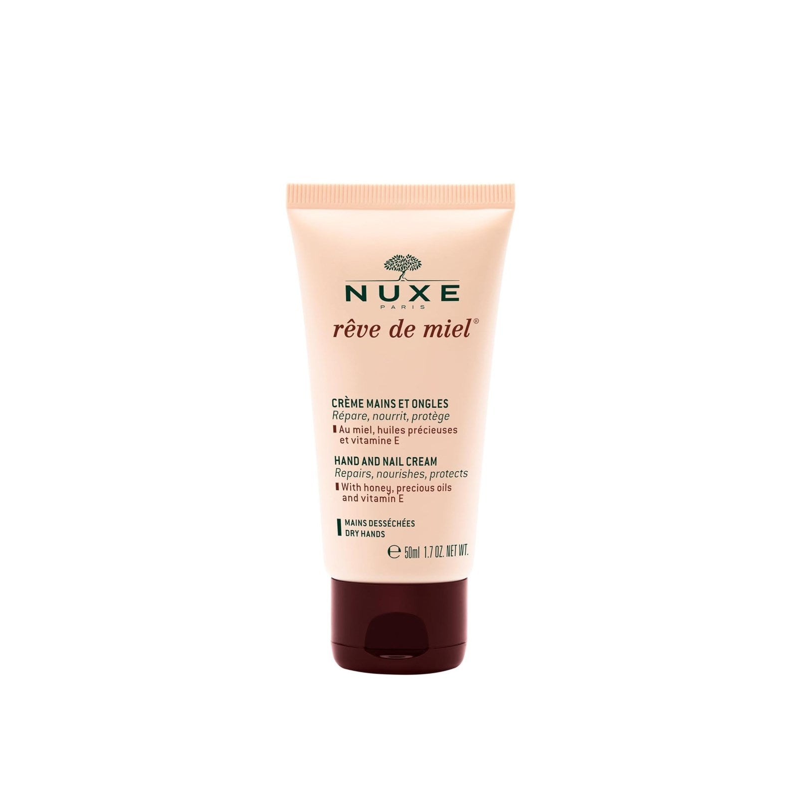 Nuxe Paris Rêve de Miel Honey-Infused Hand and Nail Cream - Instant Relief Moisturizer with Shea Butter, Almond Oil & Vitamin E for Dry Cracked Hands 1.7 FL OZ / 50 ML